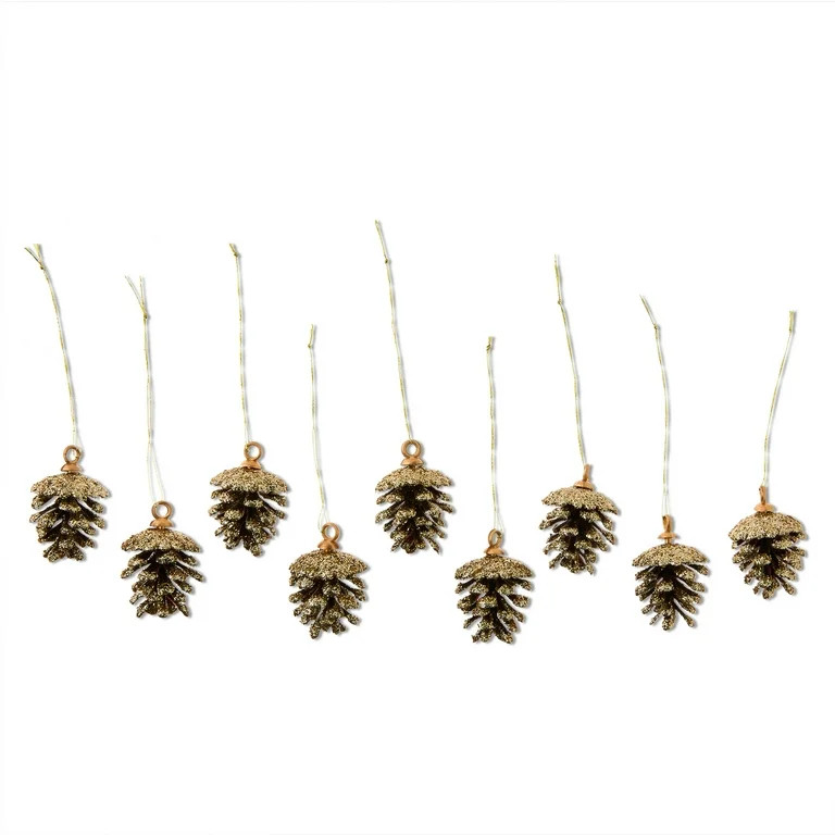 Gold Glittered Mini Pinecone Ornaments, 9 Count, by Holiday Time | Walmart (US)