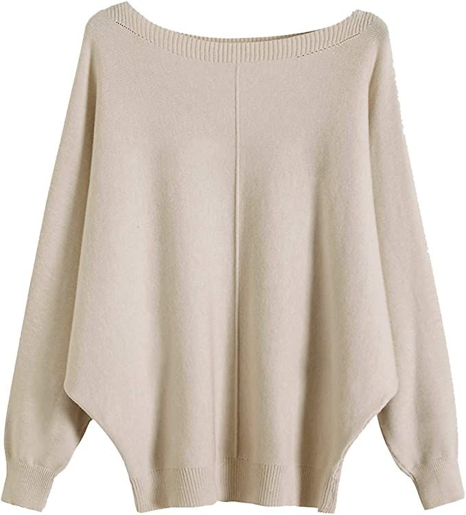 GABERLY Boat Neck Batwing Sleeves Dolman Knitted Sweaters and Pullovers Tops for Women (Beige-2, ... | Amazon (US)
