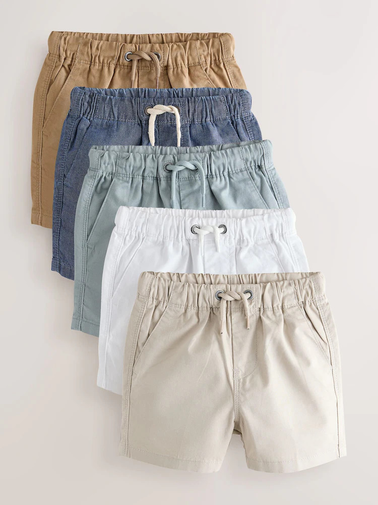 Navy/Chambray/Tan/White/Blue Pull On Shorts 5 Pack (3mths-7yrs) | Next US