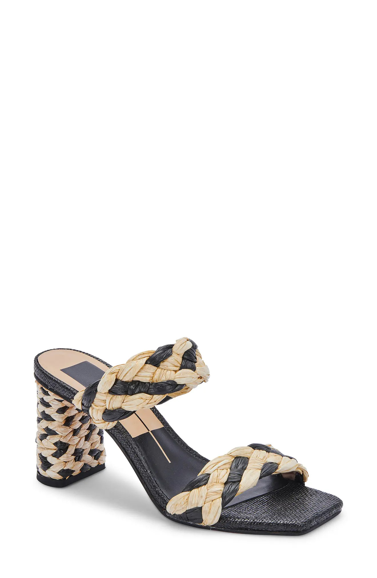 Dolce Vita Paily Raffia Sandal in Black/Natural at Nordstrom, Size 8 | Nordstrom