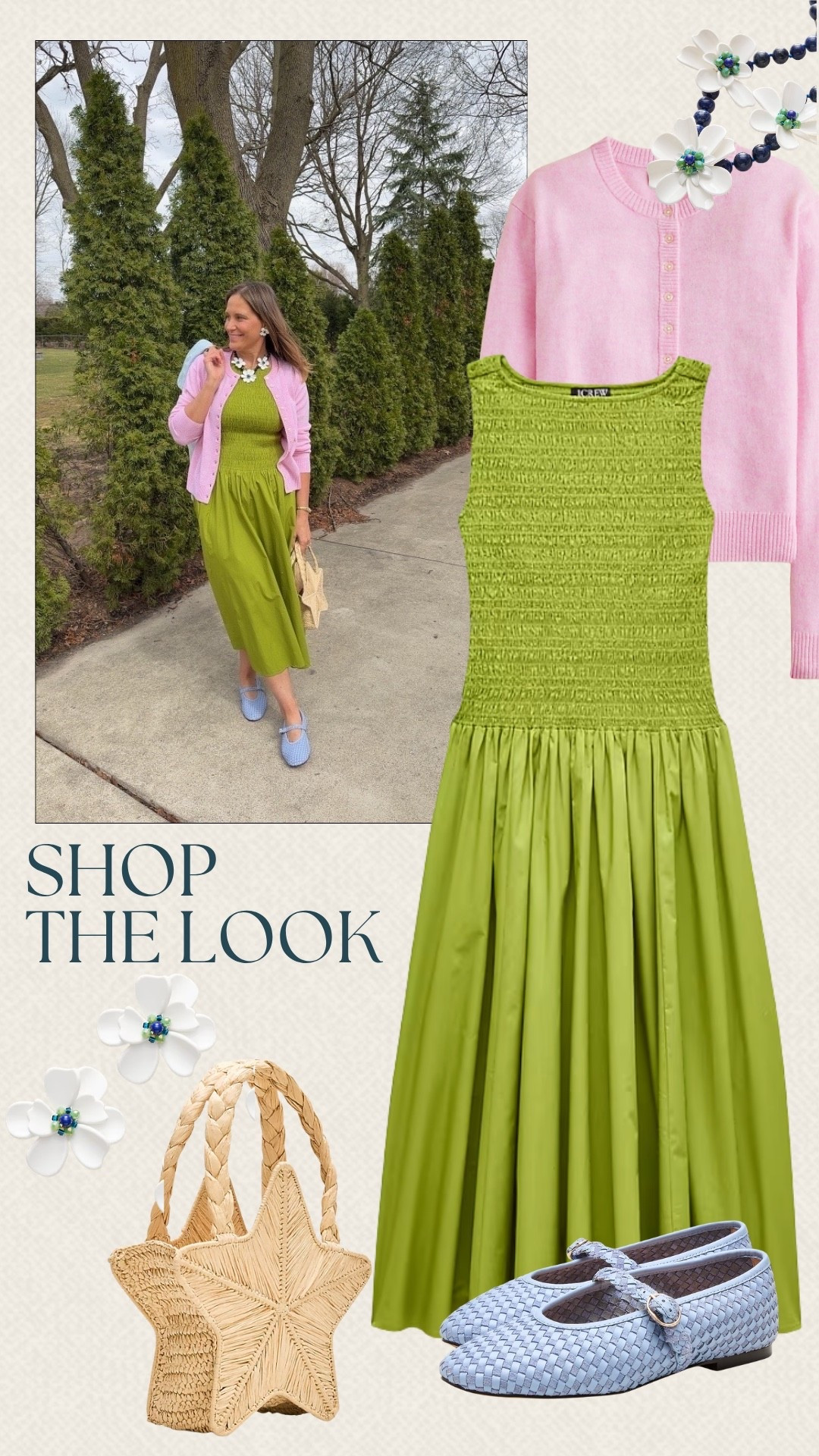 We love this color-blocked outfit from J. Crew so we wanted to share it with you! The mix of textures in the green dress and colors in the shoes and cardigan make it so fun! This would be perfect for a day out for brunch!

#LTKOver40 #LTKMidsize #LTKSeasonal