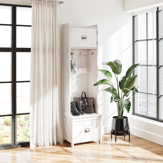 Woven Paths Scandi Farmhouse Entryway Hall Tree with Storage Bench, Ivory Pine | Walmart (US)
