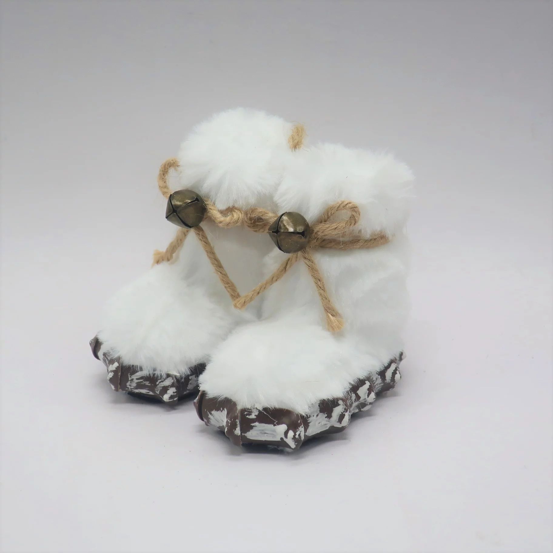 Holiday Time White Fur Boots With Jute Bow Ornament - Walmart.com | Walmart (US)