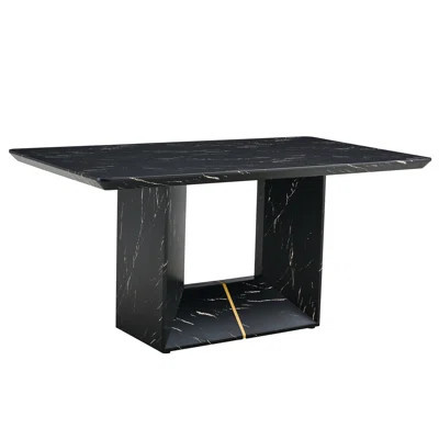 Black Marbled Dining Table, 35.4in. 30in., 124.75lb, Modern Elegance For Parties, Easy Installation Included Table - Black, 35.4"x30", Luxury & Functi | Wayfair North America