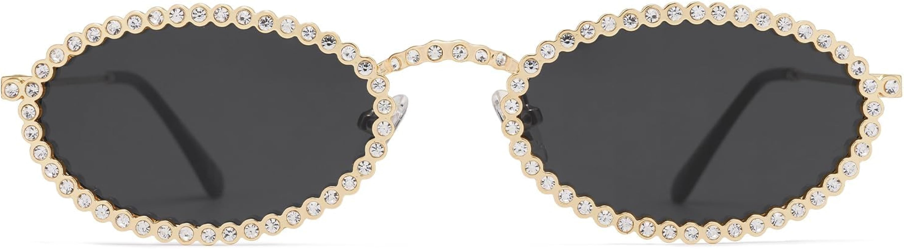 SOJOS Trendy Oval Rhinestone Sunglasses for Women 90s Styles Bling Hippie Sun Glasses Small Face ... | Amazon (US)