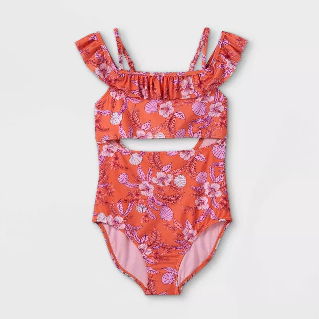 Girls' Floral Print Off Should One Piece Swimsuit- art class™ | Target