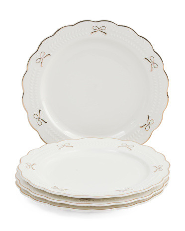 Set Of 4 Gold Tone Bows Dinner Plates | TJ Maxx