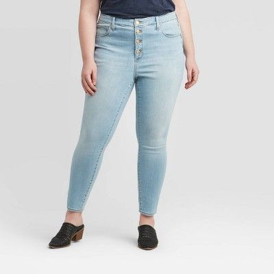 Women's Plus Size High-Rise Button Fly Skinny Jeans - Universal Thread™ Light Wash | Target