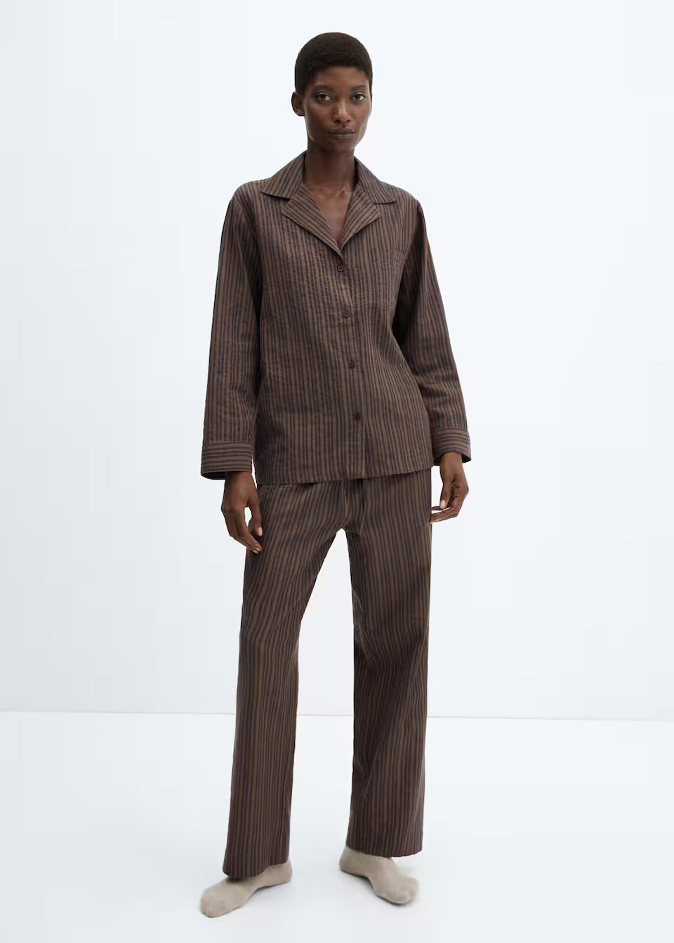 Langer baumwoll-pyjama mit streifenmuster -  Damen | Mango Deutschland | MANGO (DE)
