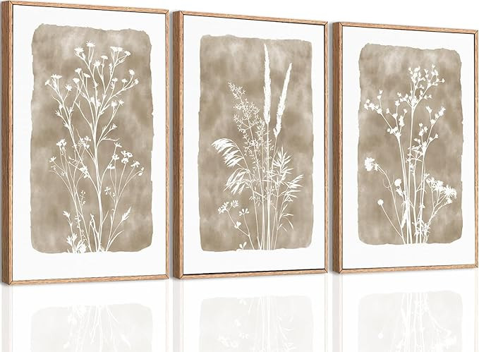 ANHUIB Beige Floral Canvas Wall Art Neutral Botanical Wall Decor 12x16 Inch Set of 3 for Living R... | Amazon (US)