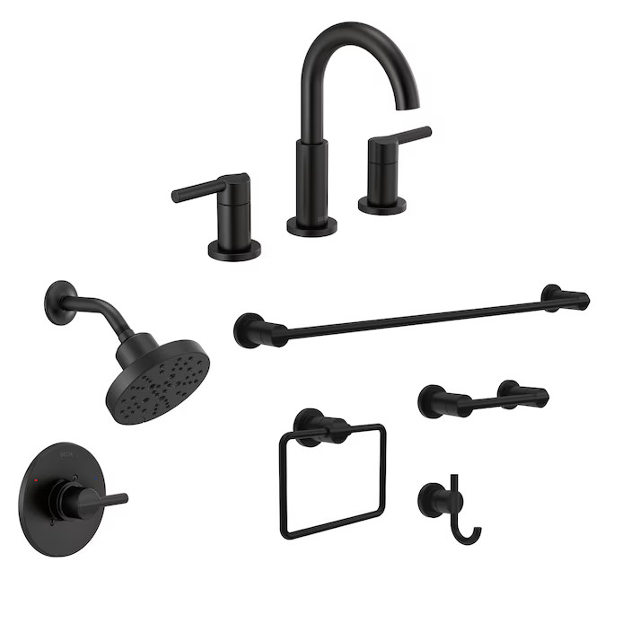 Shop Delta Nicoli Matte Black Widespread 2-Handle Bathroom Sink Faucet and Shower Faucet with 4-P... | Lowe's