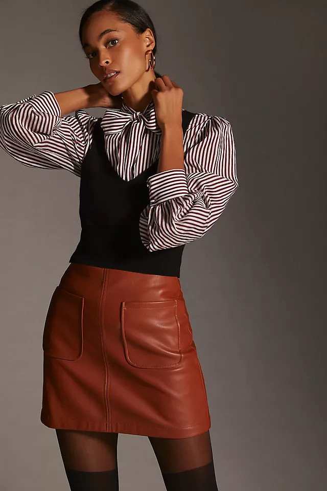 Maeve Faux Leather A-Line Mini Skirt | Anthropologie (US)