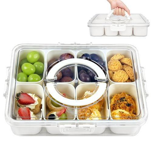 Divided Serving Tray With Clear Lid and Handle, Snackle Box Charcuterie Container, Portable Snacks Organizer for Candy Nuts Spices, Fruit and Veggie Trays for Fridge, Platter for Adults, Party, Picnic | Amazon (US)