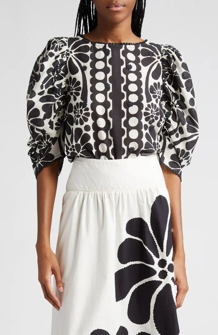 Palermo Mix Print Puff Sleeve Cotton Shirt | Nordstrom