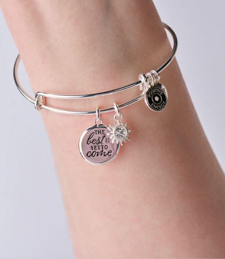 The Best Is Yet To Come' Duo Charm Bangle is the perfect way to celebrate retirement or a new beginning in life. The bracelet features a crystal-infused sun charm and mantra charm engraved with the meaningful message 'The Best Is Yet To Come.' Make a statement and surprise someone special today!

Expandable from 2" to 3.5"
Finishes: Shiny Silver, Shiny Gold
Nickel-free
Adorned with a Clear crystal  

#LTKFind #LTKworkwear #LTKGiftGuide