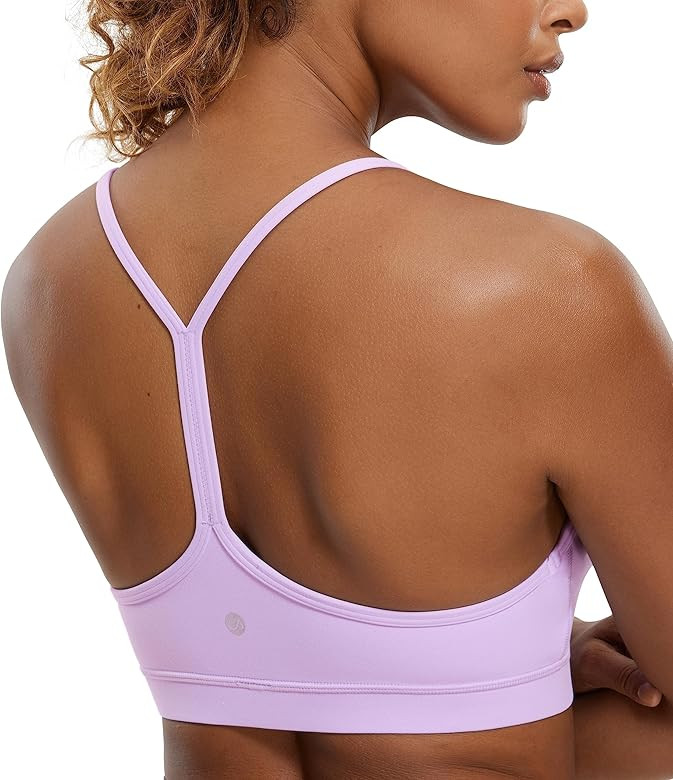 CRZ YOGA Butterluxe Womens Y Back Sports Bra - Padded Racerback Low Impact Spaghetti Thin Strap Workout Yoga Top | Amazon (US)