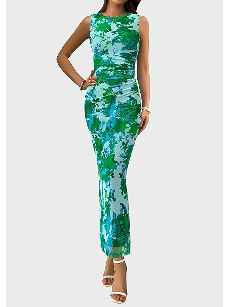 PRETTYGARDEN Womens Summer Wedding Guest Dress Spring Mesh Sleeveless Bodycon Ruched Floral Holid... | Walmart (US)