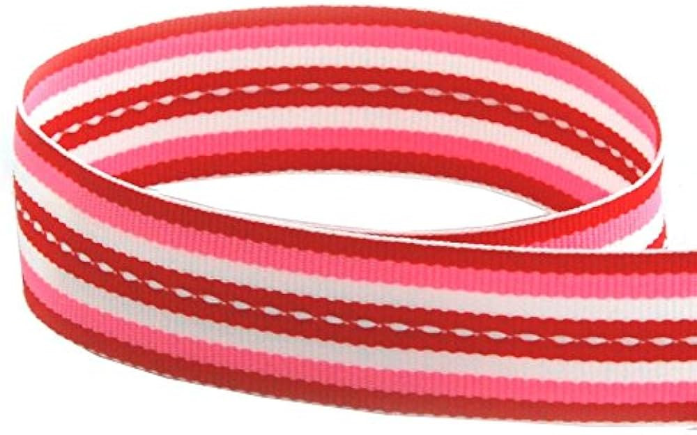 USA | American Made 7/8” Cinnamon Sweetheart Stitch Striped Grosgrain Ribbon (Red, Pink, White ... | Amazon (US)