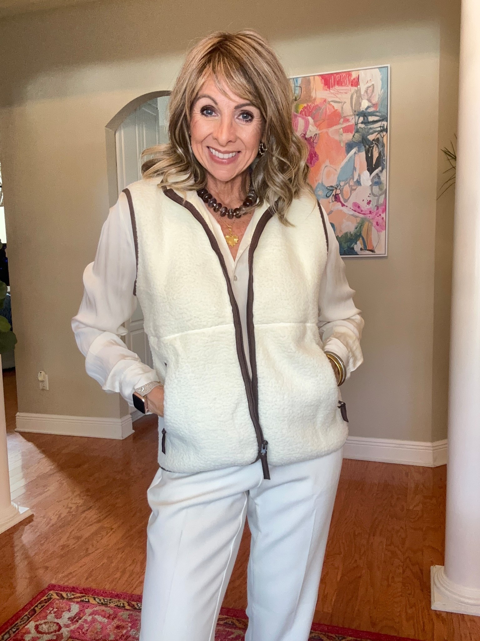 This cute and cozy vest is a great way to add warmth and texture to a monochromatic outfit. Runs TTS. 
#winteroutfits #chicessentials 

#LTKOver40 #LTKSeasonal #LTKFindsUnder50