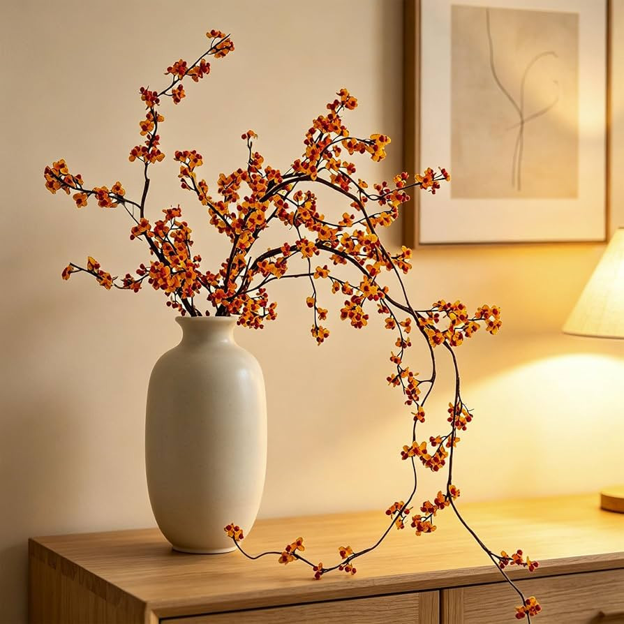 3PCS Artificial Bittersweet Berry Branch Flexible Faux Berry Twig Vine Stem Fake Cascading Fruit ... | Amazon (US)