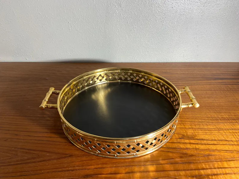 Vintage Brass Bamboo and Lattice Serving Tray | Etsy (Global)
