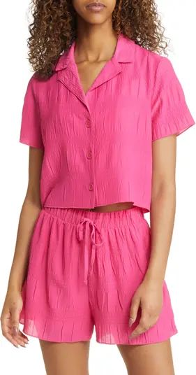 Textured Smocked Button-Up Camp Shirt | Nordstrom