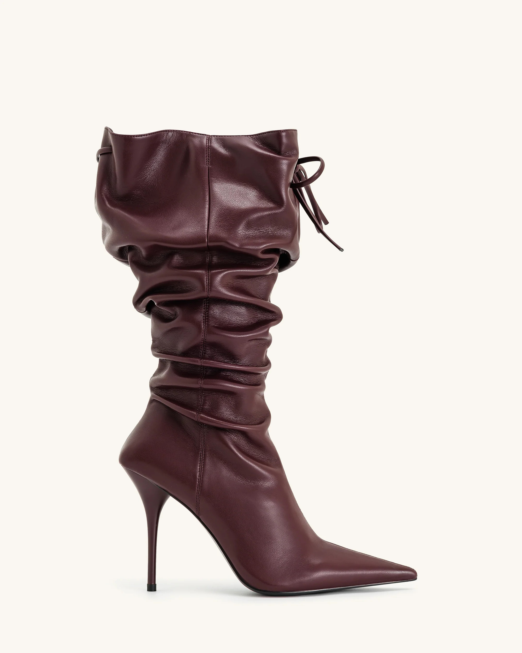 Olivia Leather High Heel Boots - Burgundy | JW PEI US