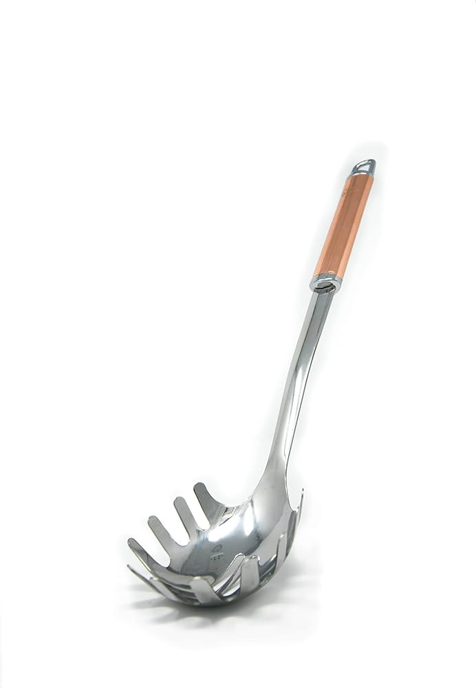 Stainless Steel Pasta Fork Spaghetti Spoon with Copper Handle, Steel and Copper, 13.5 inches long... | Amazon (US)