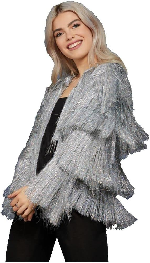 Smiffys Womens Silver Fringe Tinsel Jacket | Amazon (US)