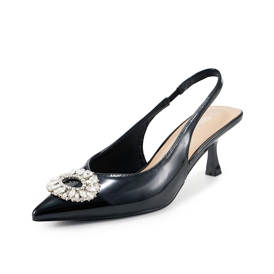 Women's Bow Slingback Heels Pointed Toe Kitten Pumps Dress Shoes with Elastic Strap - 2.4'' Inche... | Amazon (US)