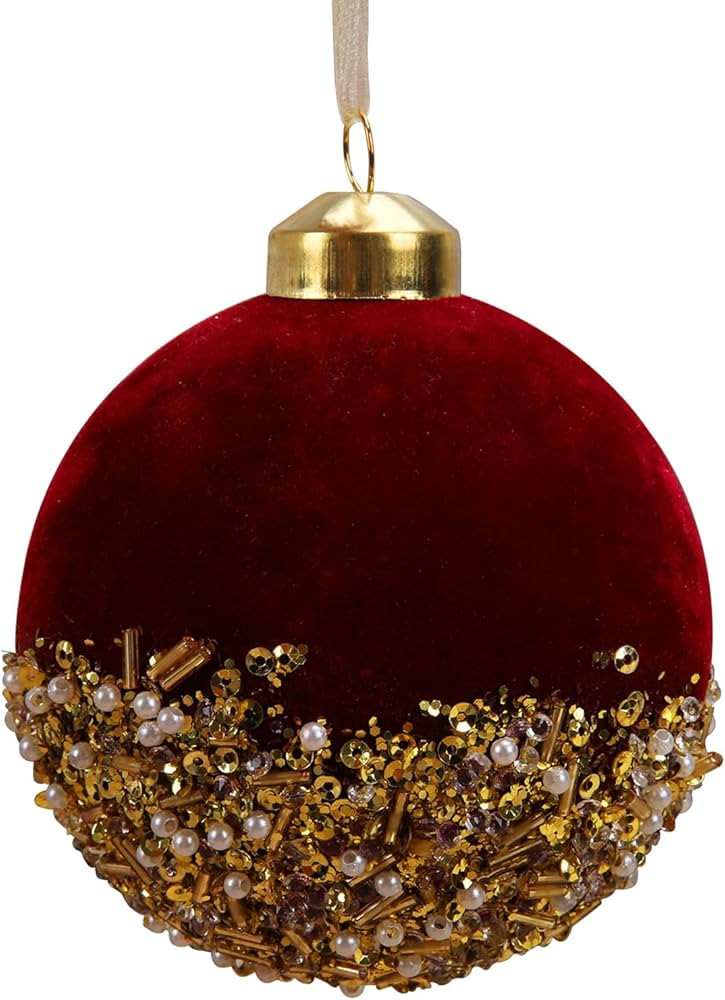 4PCS Burgundy Christmas Ball Ornaments, Glittered Sequin Xmas Glass Pearl Glitter Balls Hanging C... | Amazon (US)