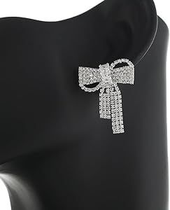 Rhinestone Bow Earrings for Women Dainty Rhinestone Drop Earrings Silver Bow Earrings Tiny Bow Dr... | Amazon (US)
