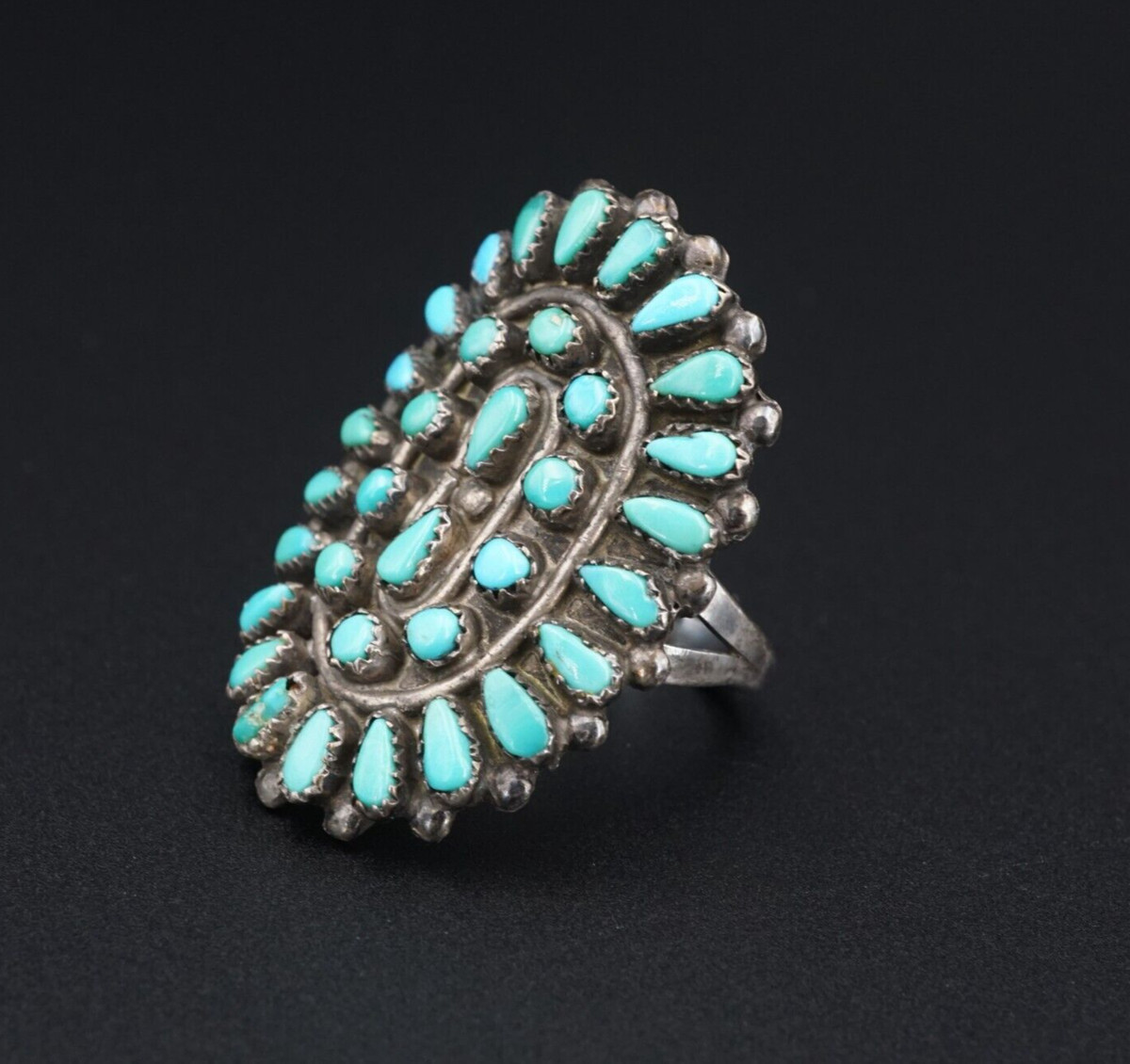 Zuni Turquoise Petit Point Ring Vintage Sterling Silver Wide Size 6.5 RS3647  | eBay | eBay US