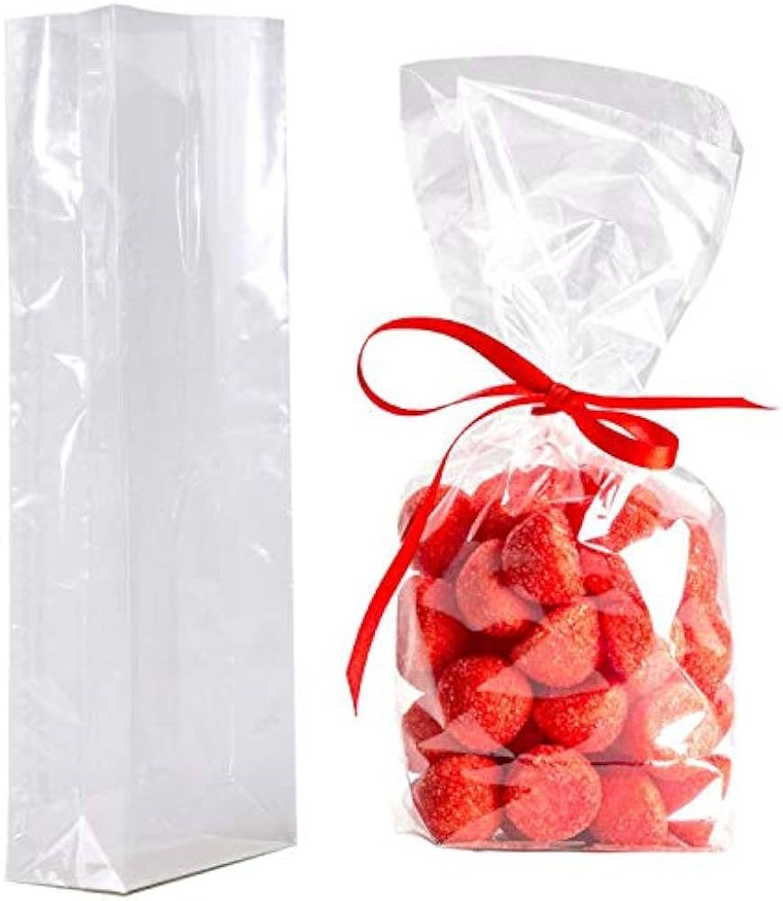 Morepack Gusseted Flat Bottom Cellophane Bags with Paper Insert, 50Pcs 4.3x2x11.8 Inches Cellopha... | Amazon (US)