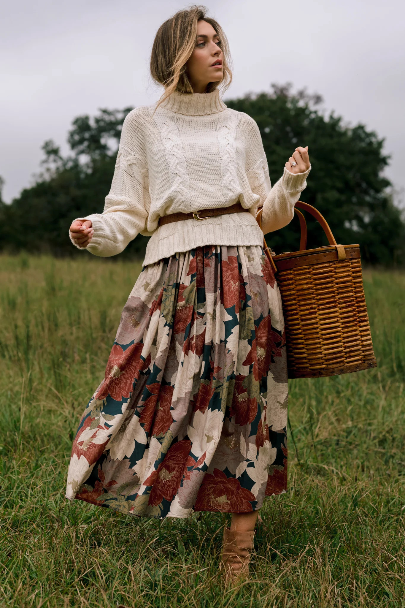 Poetry of the Season Teal & Burgundy Floral Pleated Cotton Midi Dress | Red Dress