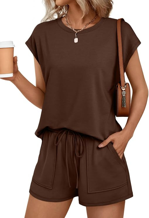AUTOMET Womens 2 Piece Summer Matching Lounge Short Sets with Pockets | Amazon (US)