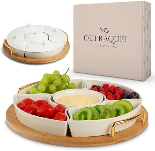 Chip and Dip Serving Set, 13.5" Serving Platters and Trays, Appetizer Serving Tray, Divided Servi... | Amazon (US)