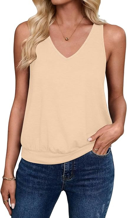 Sialois Womens Tank Casual V Neck Summer Spring Beach Vacation Clothes Loose Fit Cute Outfit 2026... | Amazon (US)
