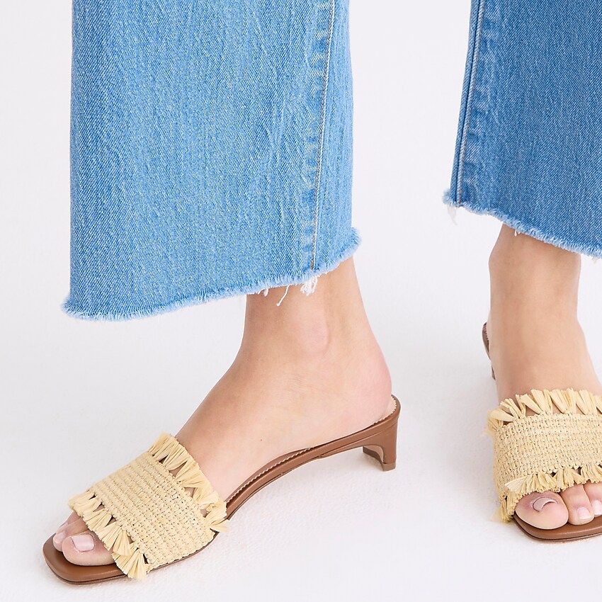 Lina kitten-heel sandals with raffia fringe | J.Crew US