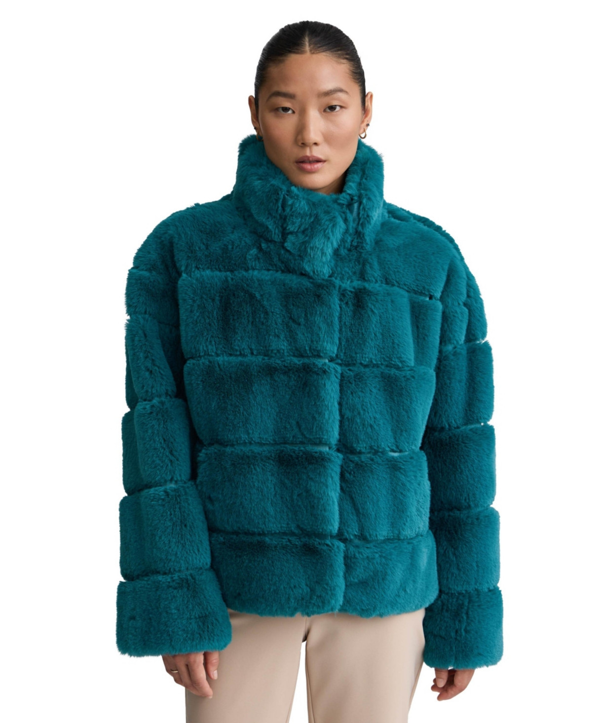 Nvlt Women's Bold Stripe Faux Fur Eva Jacket - Teal | Macy's