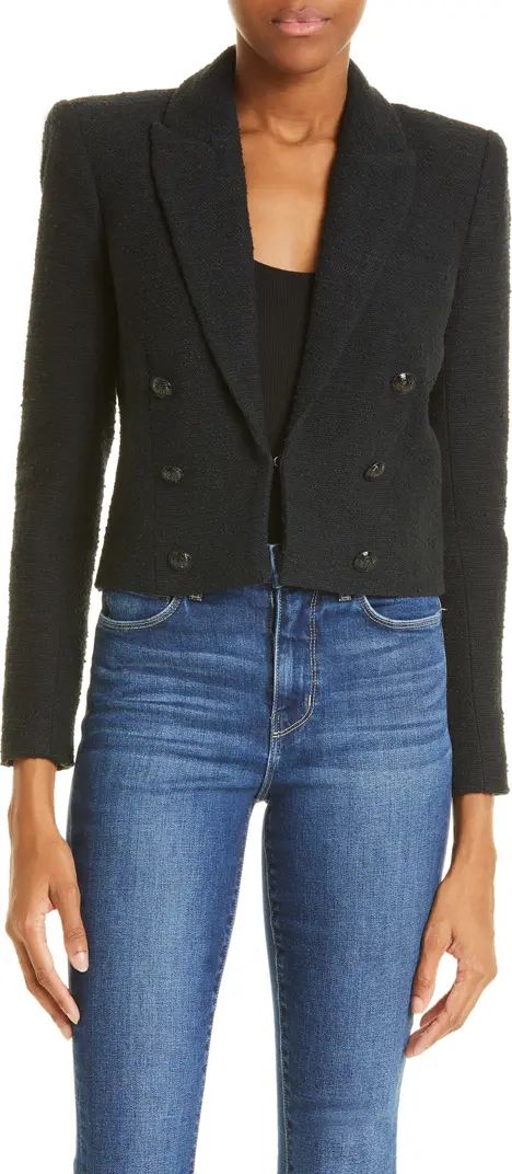 Inez Crop Shoulder Pad Cotton Blend Tweed Blazer | Nordstrom