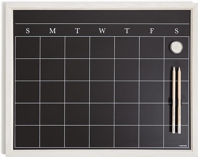 U Brands Framed Magnetic Chalk Calendar Board, Office Supplies, Whitewashed, Wooden Frame, 16” ... | Amazon (US)