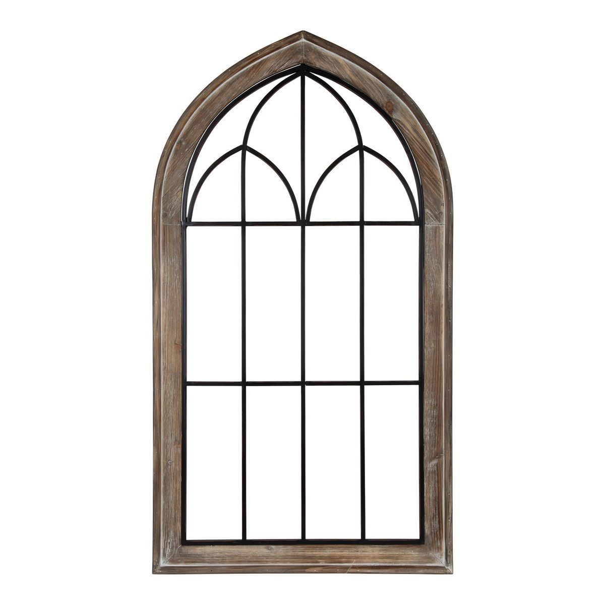 27" x 48" Rennel Window Pane Arch Wall Decor Rustic Brown - Kate and Laurel | Target