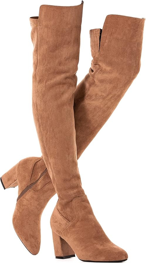 Mtzyoa Women Over The Knee Boots Suede Thigh High Low Block Heel Stretch OTK Walking Comfort | Amazon (US)