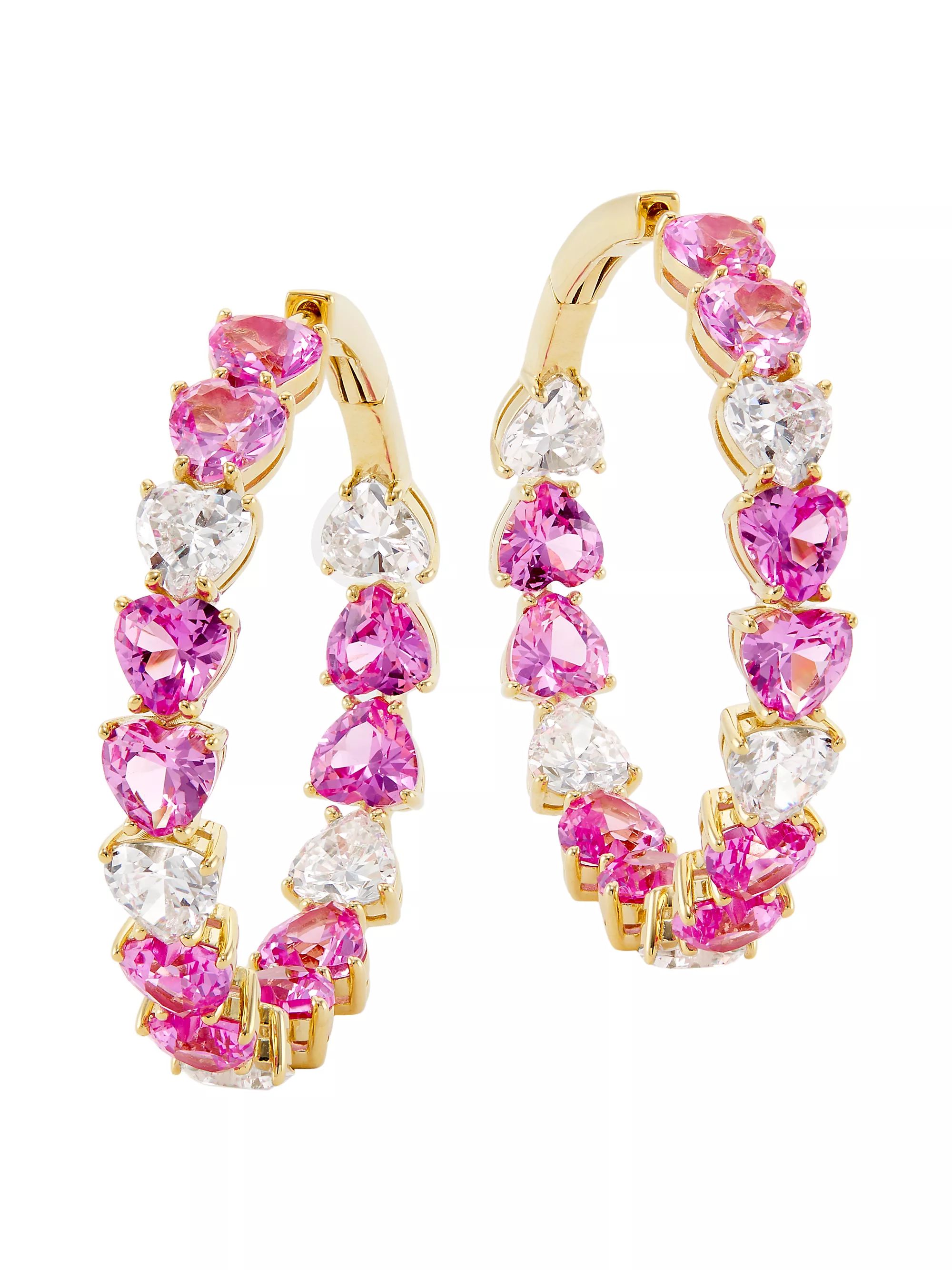Real Love 18K-Gold-Plated & Cubic Zirconia Heart Hoop Earrings | Saks Fifth Avenue