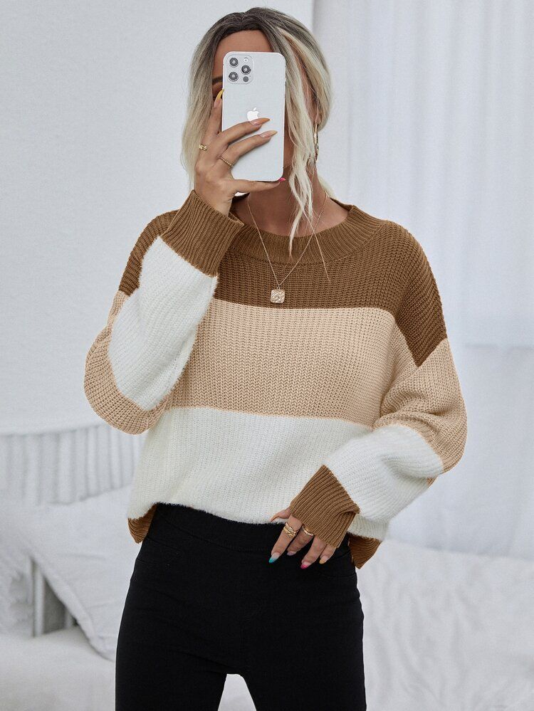 Color Block Drop Shoulder Sweater | SHEIN