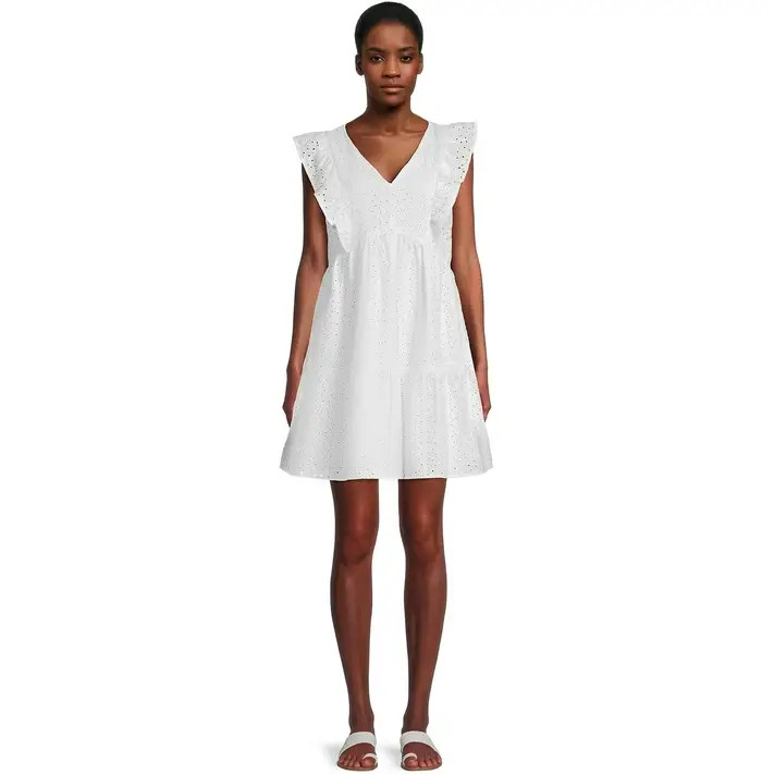 Time and Tru Women's Flutter Sleeve Eyelet Dress | Walmart (US)