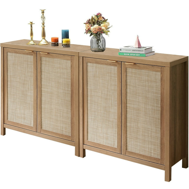 Sanspredet Sideboard Buffet Cabinet Set of 2, Rattan Cabinet with Doors Farmhouse Kitchen Storage... | Walmart (US)