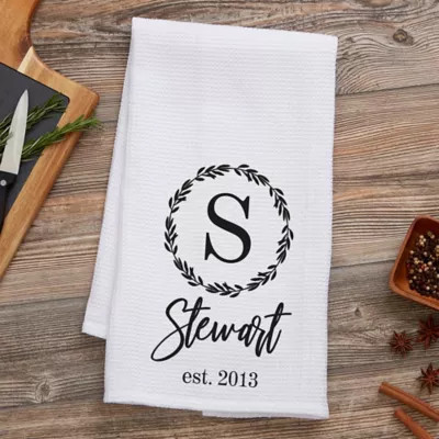 Laurel Monogram Personalized Waffle Weave Kitchen Towel | Bed Bath & Beyond | Bed Bath & Beyond