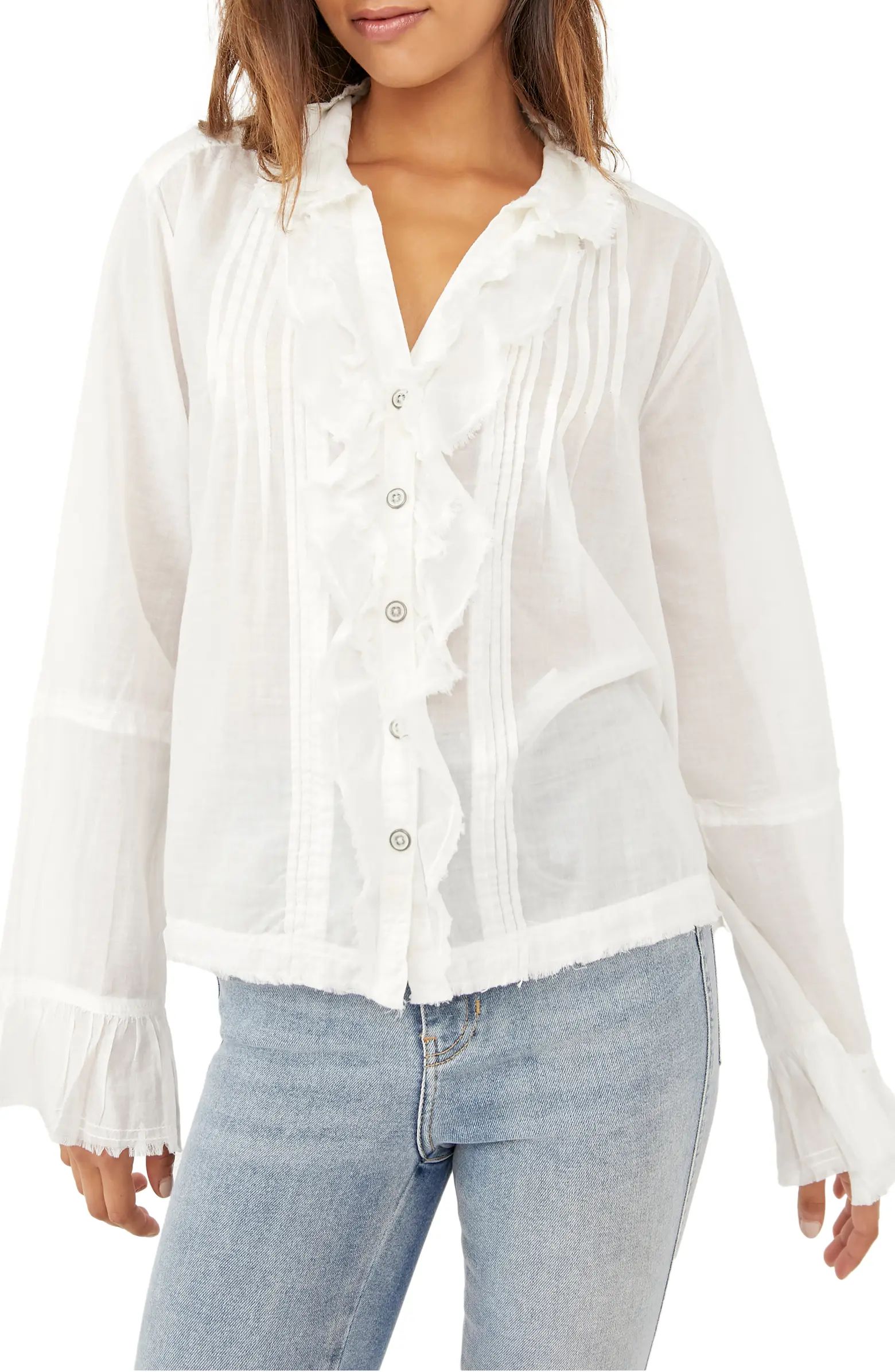 Free People Savannah Ruffle Button-Up Shirt | Nordstrom | Nordstrom
